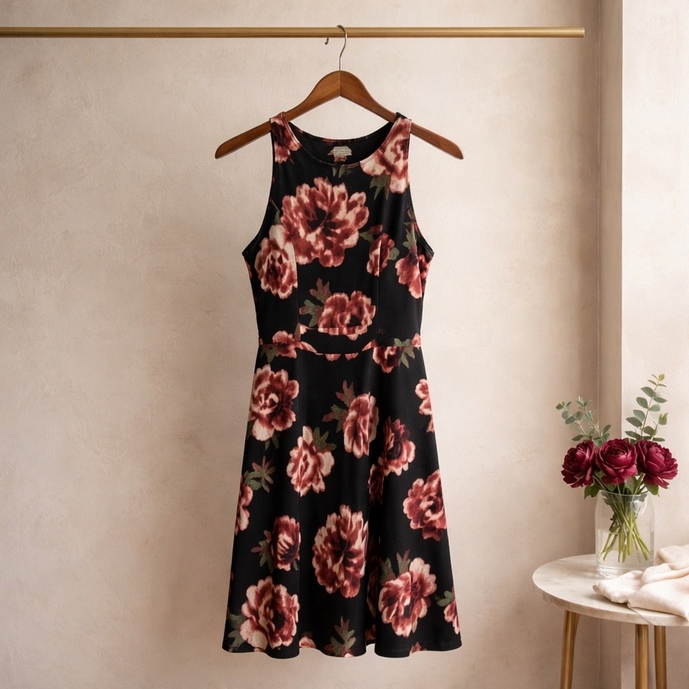 Abercrombie & Fitch Velvet Floral Fit Flare Mini Dress Small Romantic Coquette